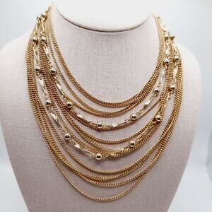 Japan Vintage 14-Strand Gold Tone Layered Necklace 15 Inch Retro